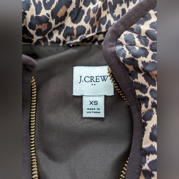 J Crew XS Leopard Zip-up Fall Quilted Puffer Vest Extra Small Brown Animal Print - Picture 7 of 8